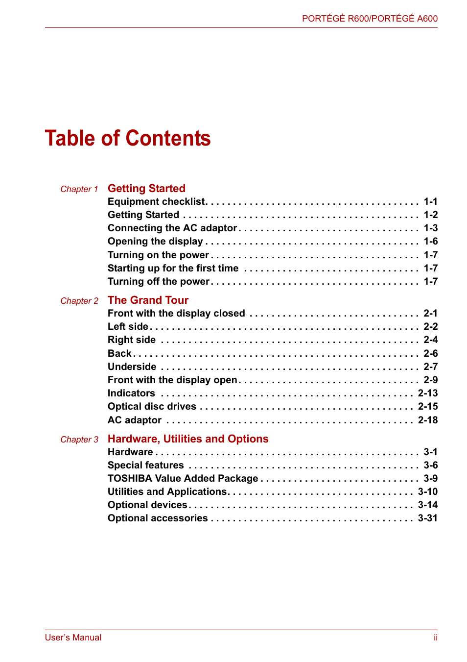 Toshiba Portege A600 User Manual | Page 2 / 219