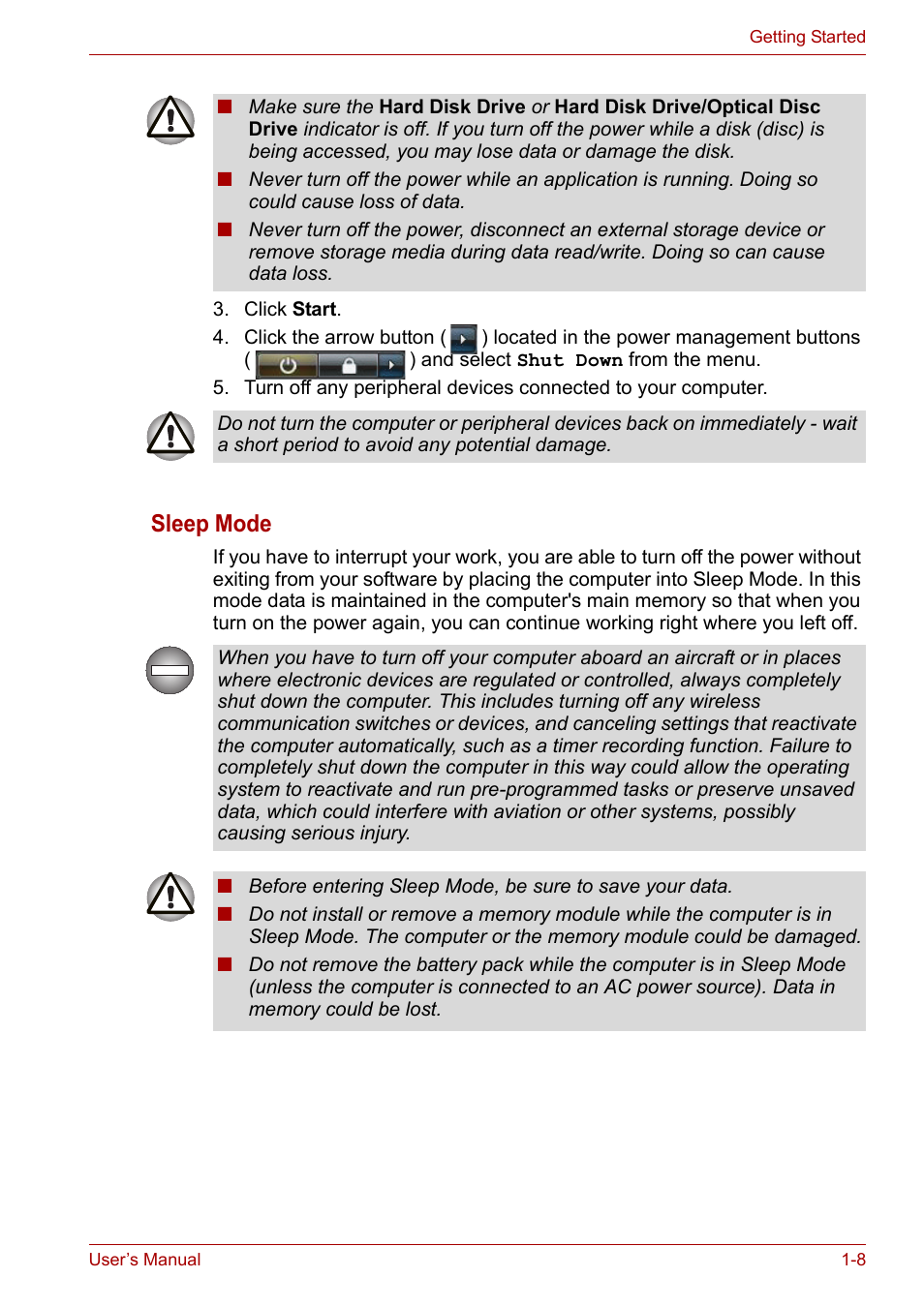Sleep mode | Toshiba Portege A600 User Manual | Page 25 / 219