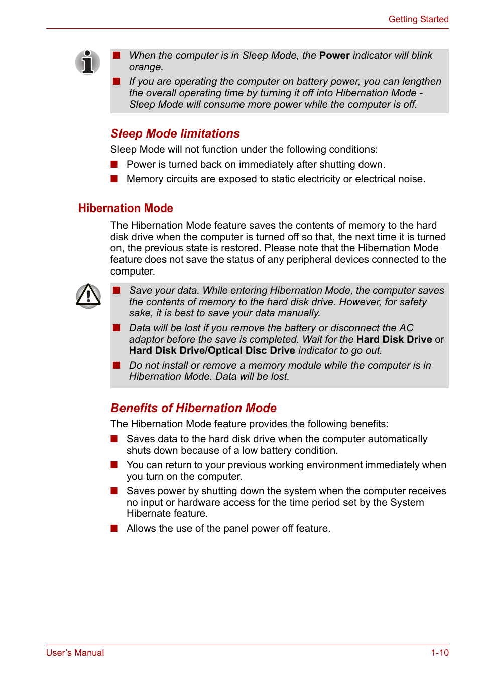 Hibernation mode | Toshiba Portege A600 User Manual | Page 27 / 219