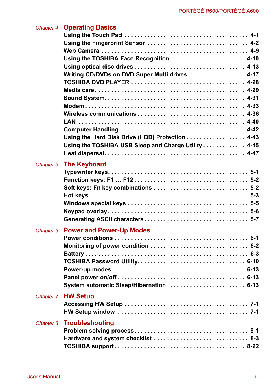 Toshiba Portege A600 User Manual | Page 3 / 219