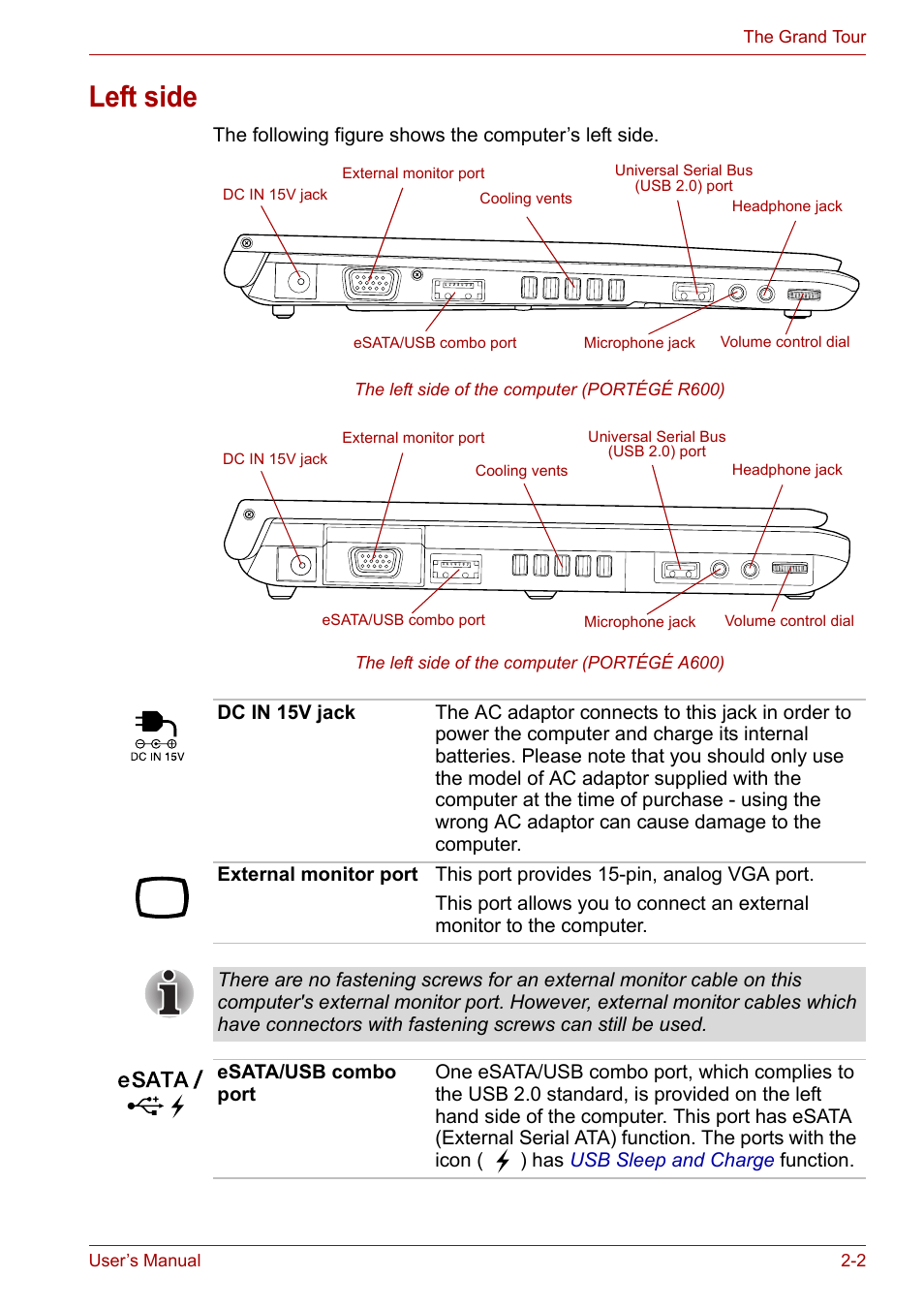 Left side, Left side -2 | Toshiba Portege A600 User Manual | Page 34 / 219