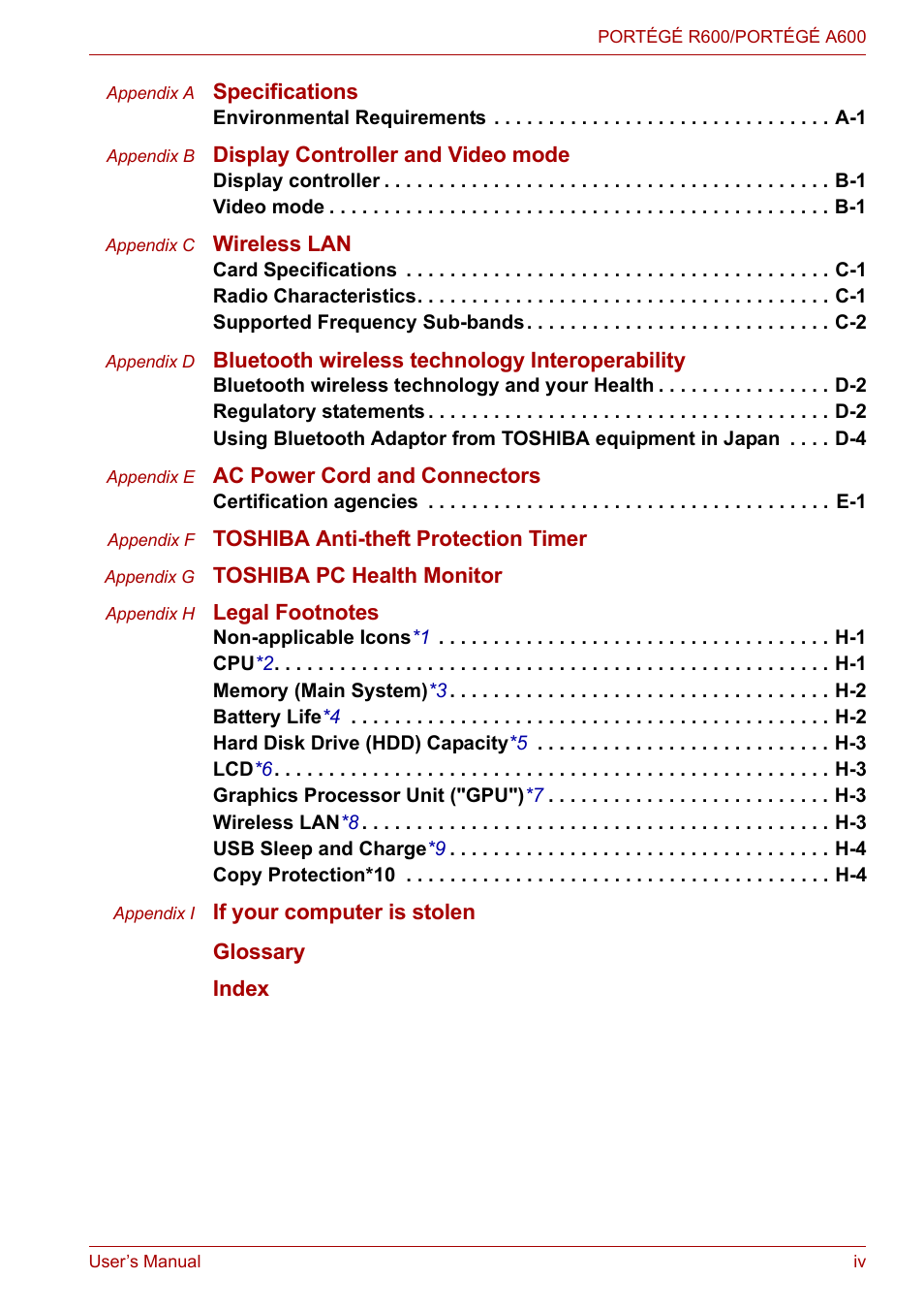 Toshiba Portege A600 User Manual | Page 4 / 219