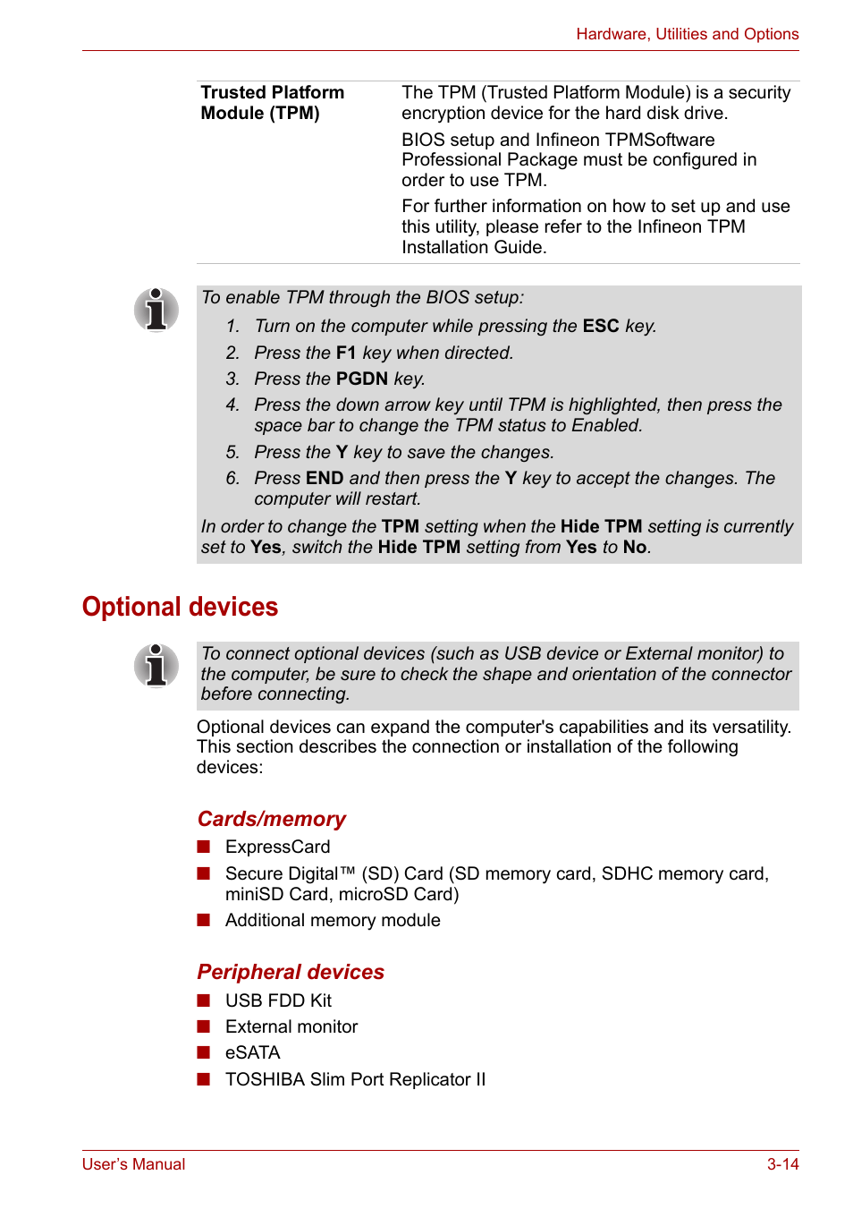 Optional devices, Optional devices -14 | Toshiba Portege A600 User Manual | Page 65 / 219