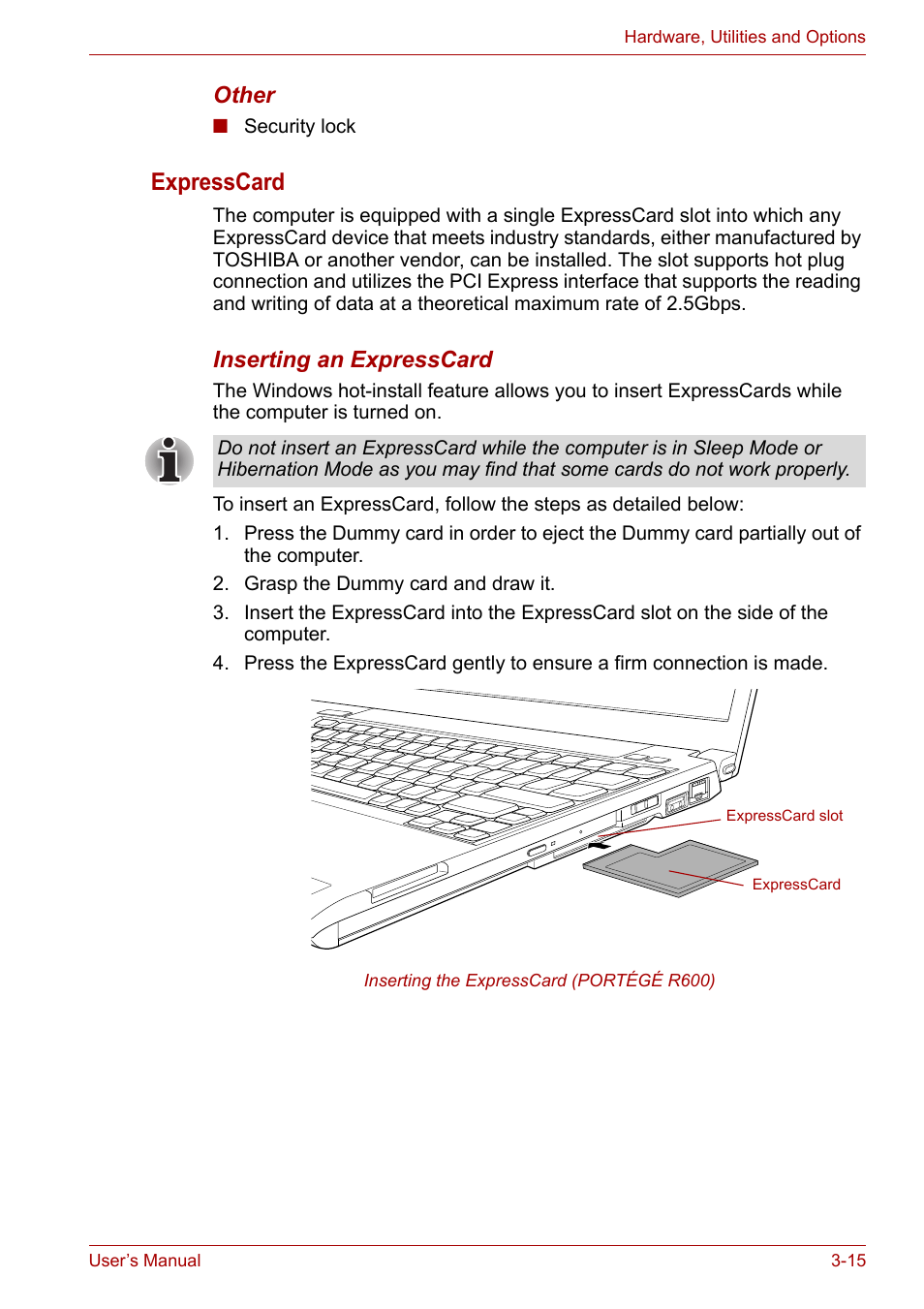 Expresscard | Toshiba Portege A600 User Manual | Page 66 / 219