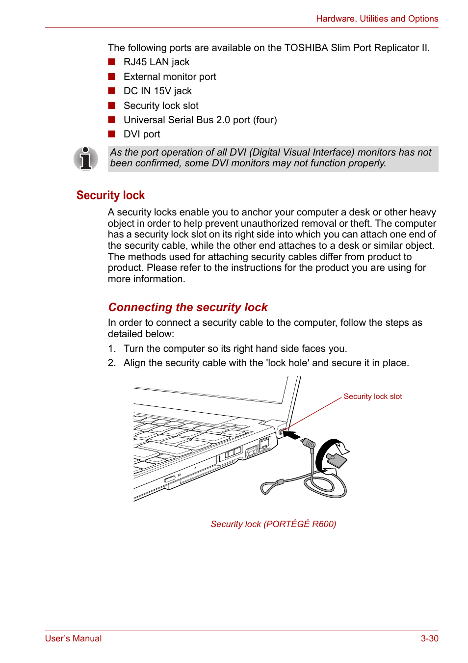 Security lock | Toshiba Portege A600 User Manual | Page 81 / 219