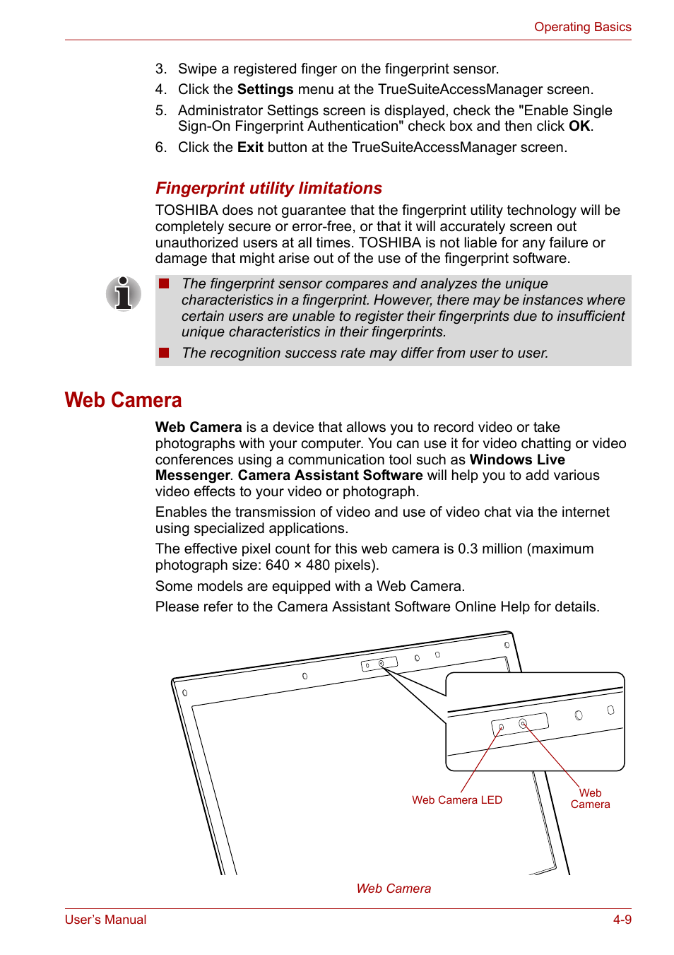 Web camera, Web camera -9, Section in | Toshiba Portege A600 User Manual | Page 92 / 219