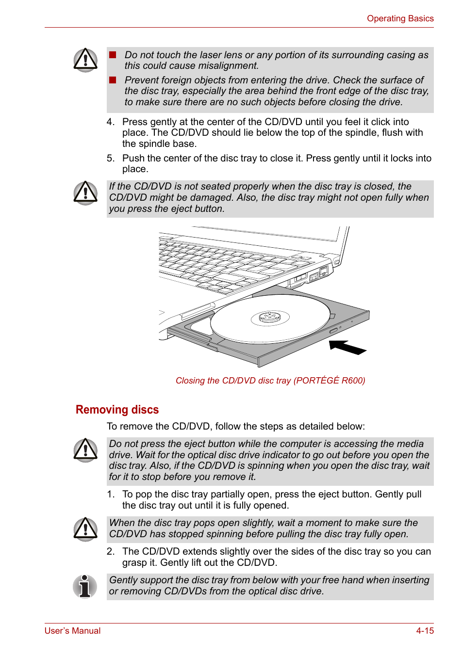 Removing discs | Toshiba Portege A600 User Manual | Page 98 / 219