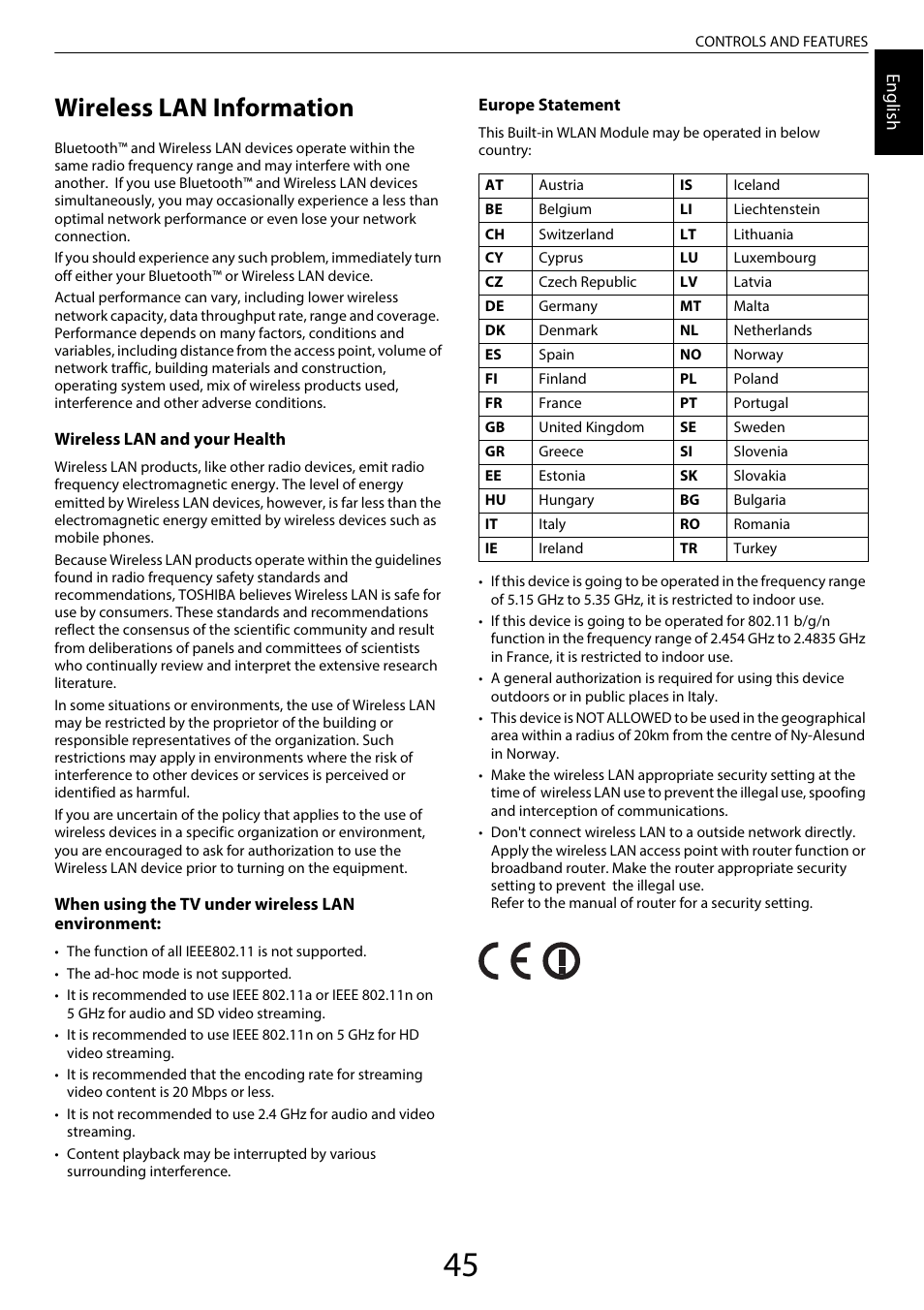 Wireless lan information, Engl ish | Toshiba UL985 User Manual | Page 45 / 102