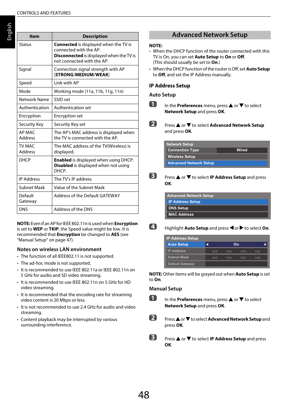 Advanced network setup | Toshiba UL985 User Manual | Page 48 / 102