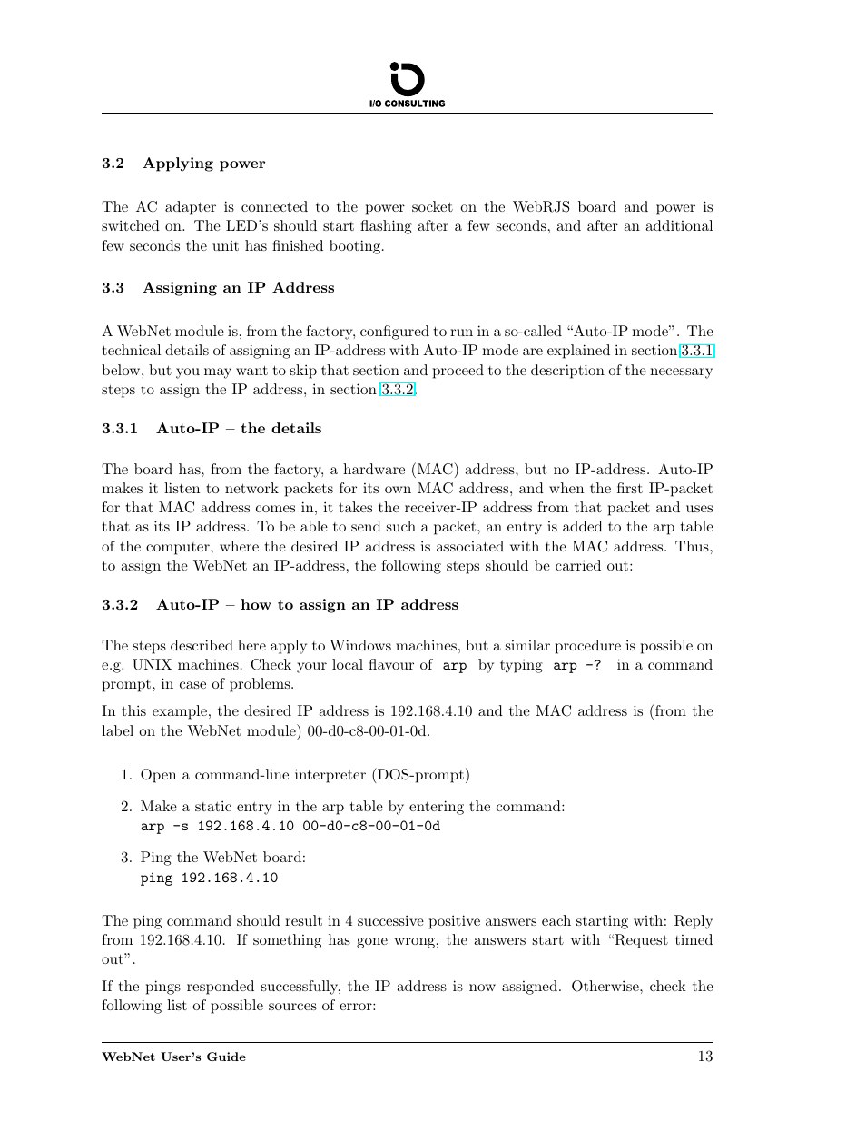 Assigning an ip address, Auto-ip -- the details, Auto-ip -- how to assign an ip address | 2 applying power, 3 assigning an ip address, Auto-ip – the details, Auto-ip – how to assign an ip address | Addtron Technology Electronic Device WebNet User Manual | Page 13 / 41