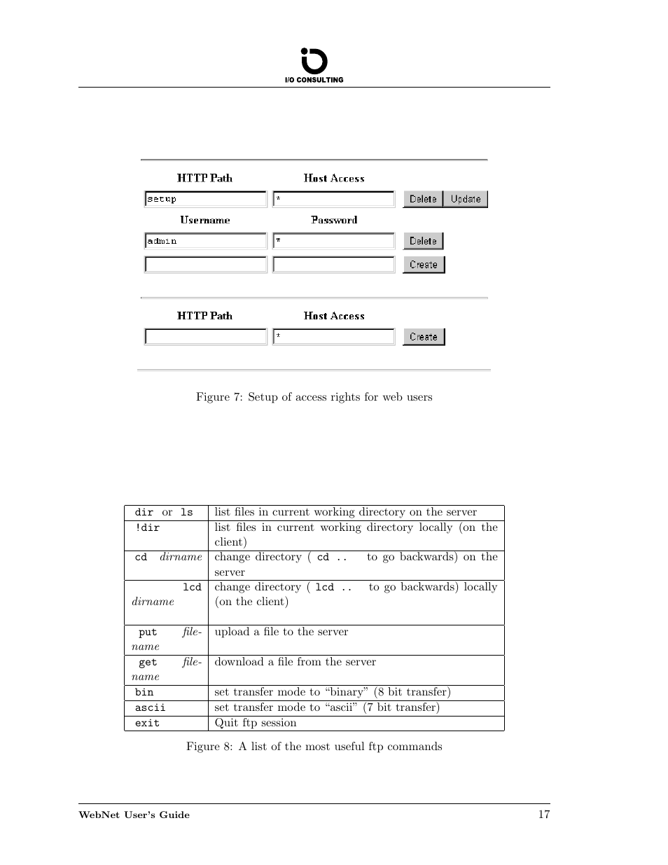 Setup of access rights for web users, A list of the most useful ftp commands | Addtron Technology Electronic Device WebNet User Manual | Page 17 / 41