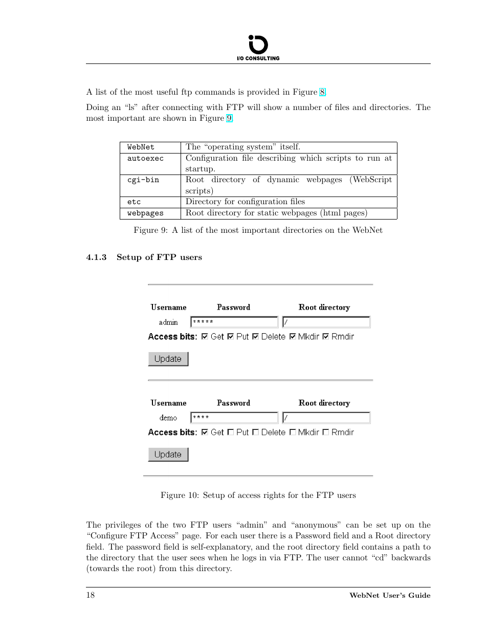 Setup of ftp users, Setup of access rights for the ftp users | Addtron Technology Electronic Device WebNet User Manual | Page 18 / 41