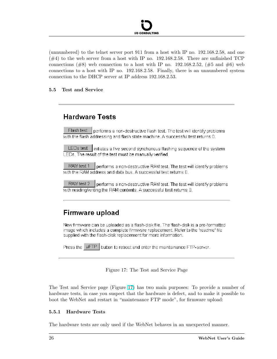 Test and service, Hardware tests, 5 test and service | Addtron Technology Electronic Device WebNet User Manual | Page 26 / 41