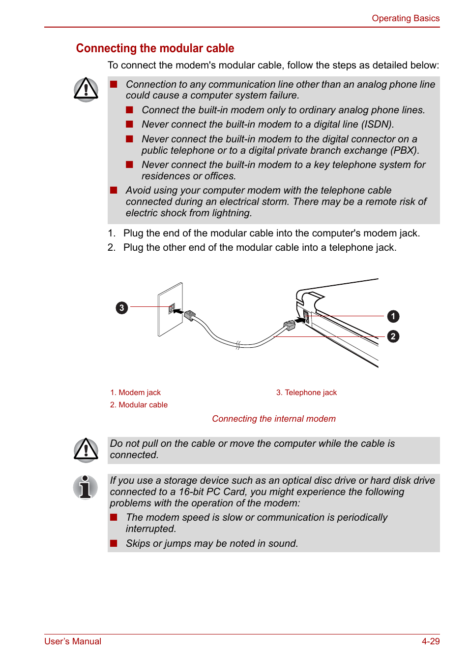 Connecting the modular cable | Toshiba Tecra M11 User Manual | Page 113 / 208