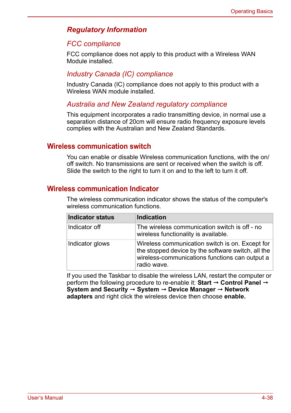 Wireless communication switch, Wireless communication indicator | Toshiba Tecra M11 User Manual | Page 122 / 208