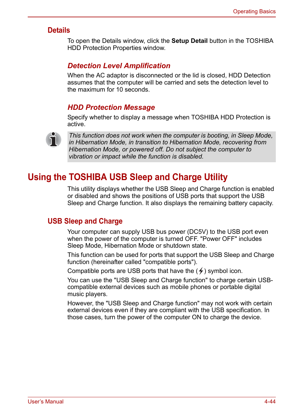 Using the toshiba usb sleep and charge utility, Using the toshiba usb sleep and charge utility -44, Using the toshiba usb sleep and | Charge utility | Toshiba Tecra M11 User Manual | Page 128 / 208