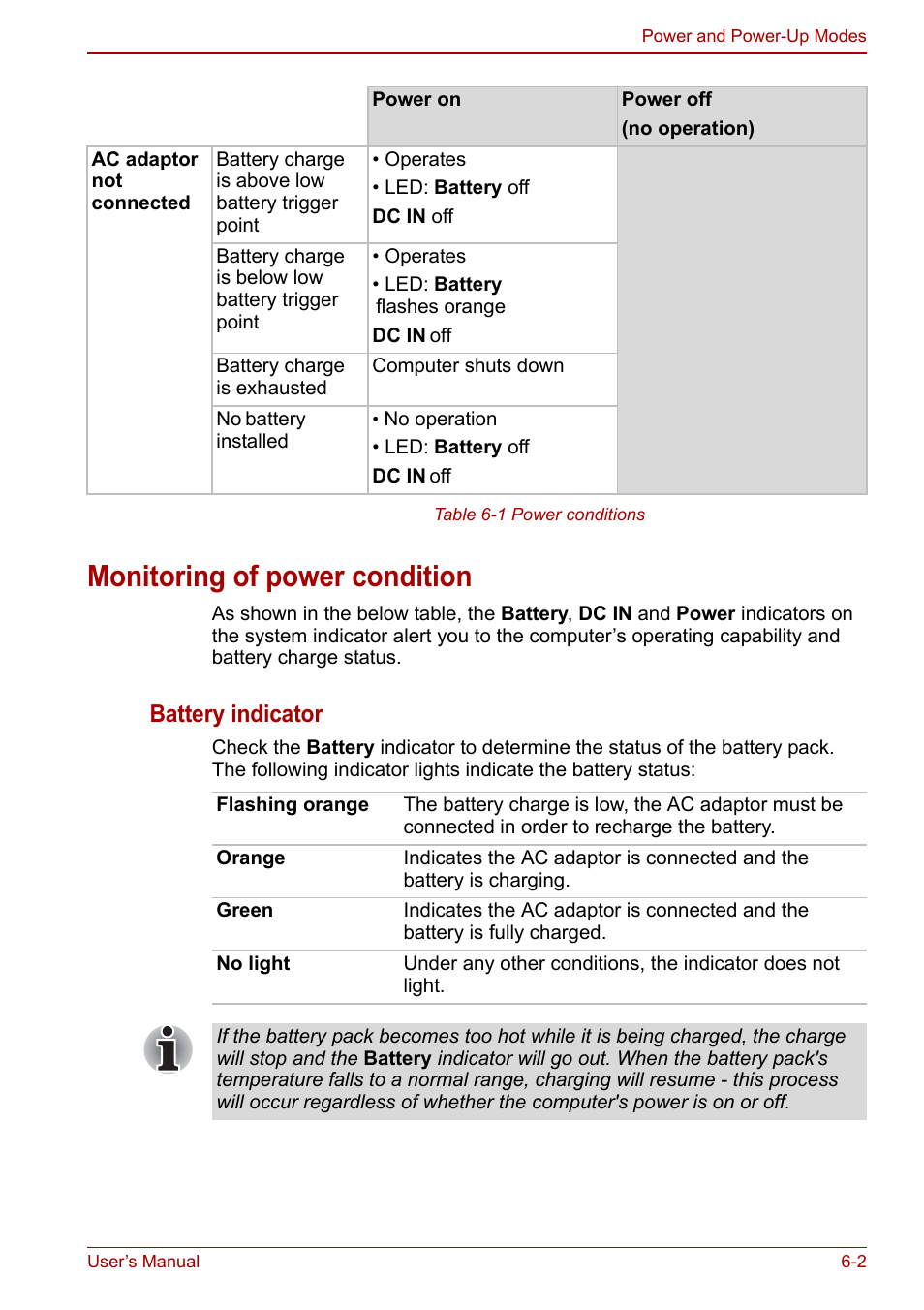 Monitoring of power condition, Monitoring of power condition -2, Battery indicator | Toshiba Tecra M11 User Manual | Page 139 / 208