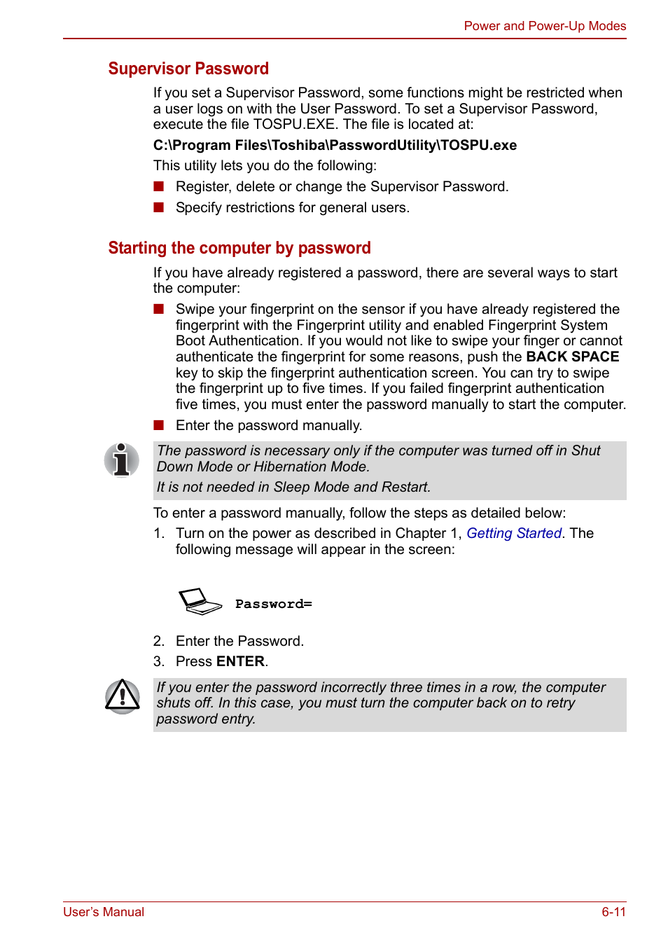 Supervisor password, Starting the computer by password | Toshiba Tecra M11 User Manual | Page 148 / 208