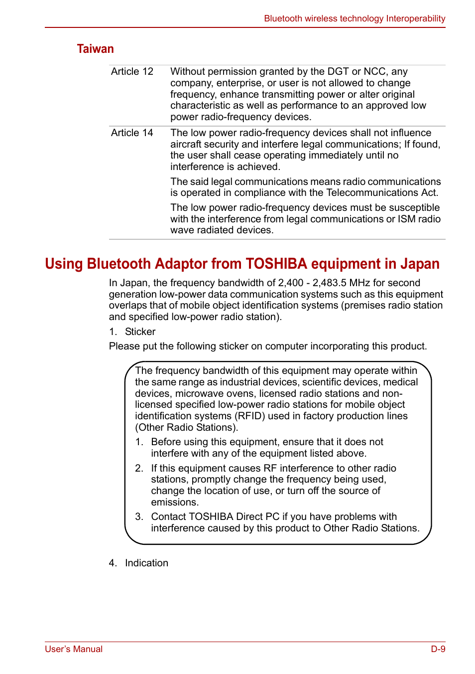 Taiwan | Toshiba Tecra M11 User Manual | Page 189 / 208