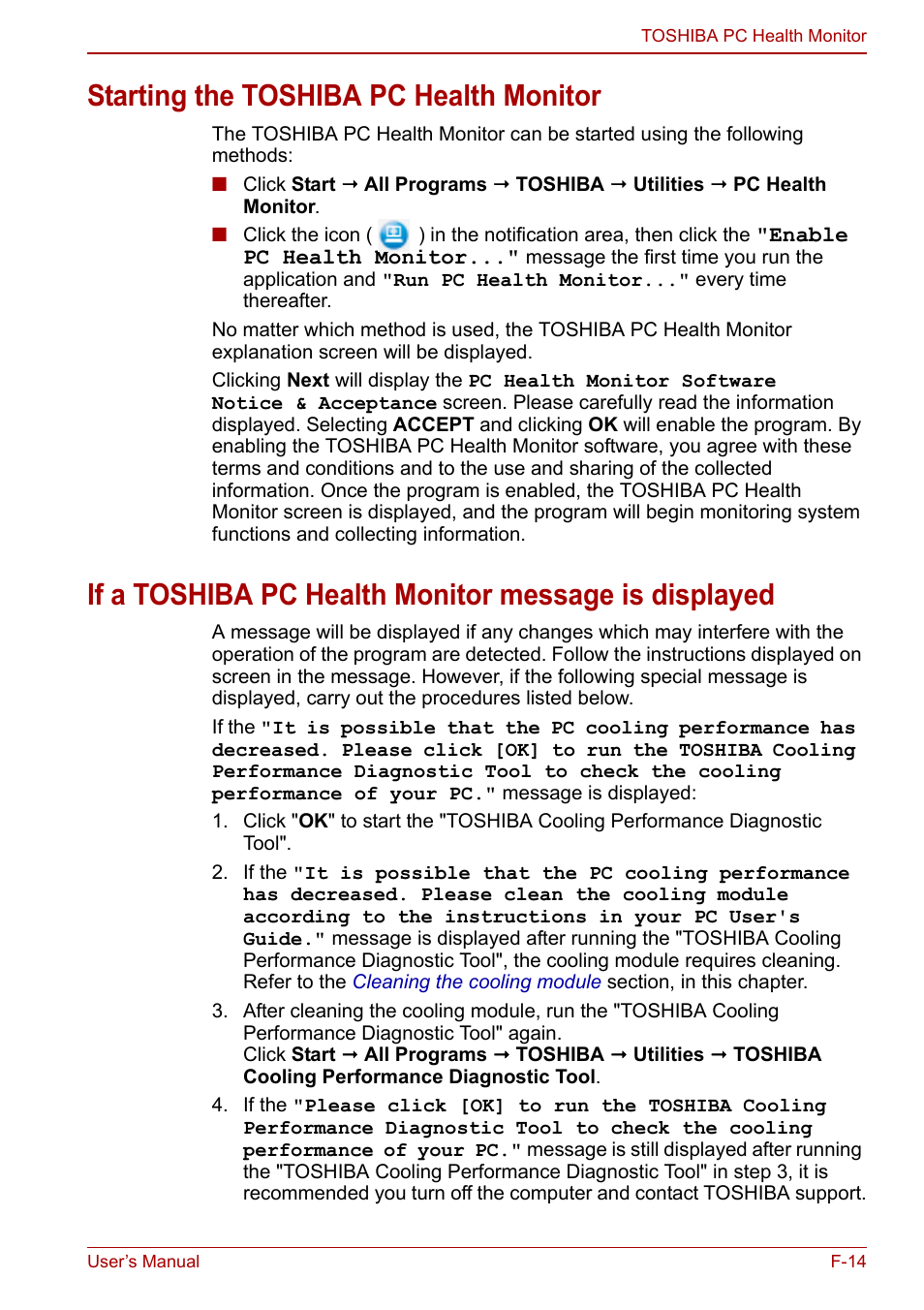 Starting the toshiba pc health monitor | Toshiba Tecra M11 User Manual | Page 194 / 208