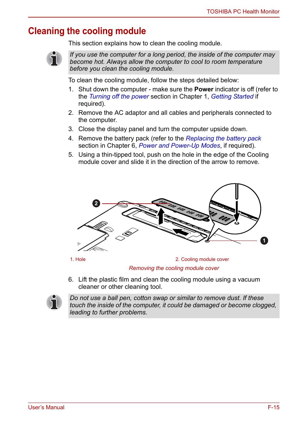 Cleaning the cooling module | Toshiba Tecra M11 User Manual | Page 195 / 208