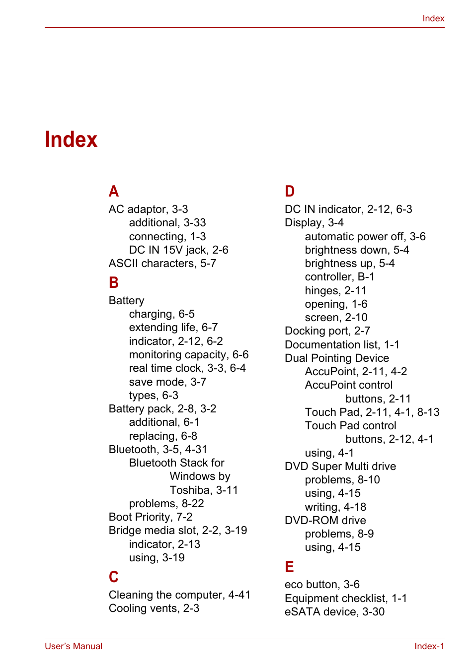 Index | Toshiba Tecra M11 User Manual | Page 204 / 208