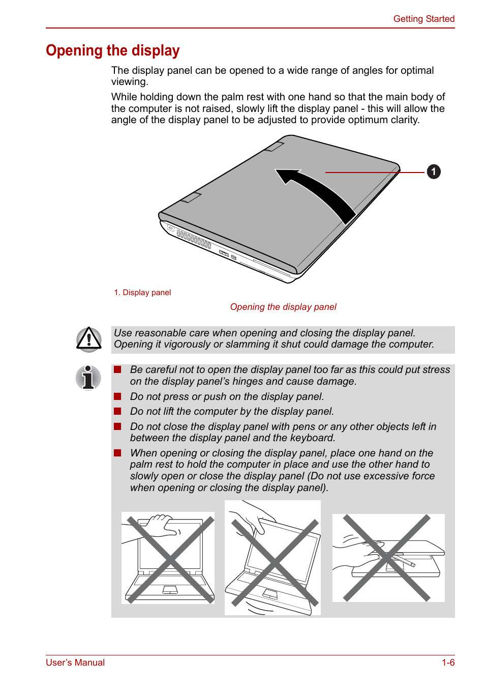 Opening the display | Toshiba Tecra M11 User Manual | Page 24 / 208