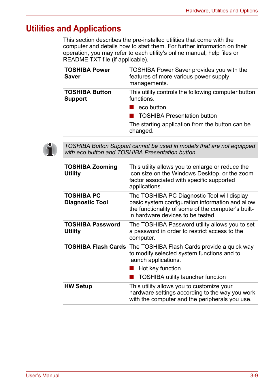 Utilities and applications, Utilities and applications -9 | Toshiba Tecra M11 User Manual | Page 60 / 208