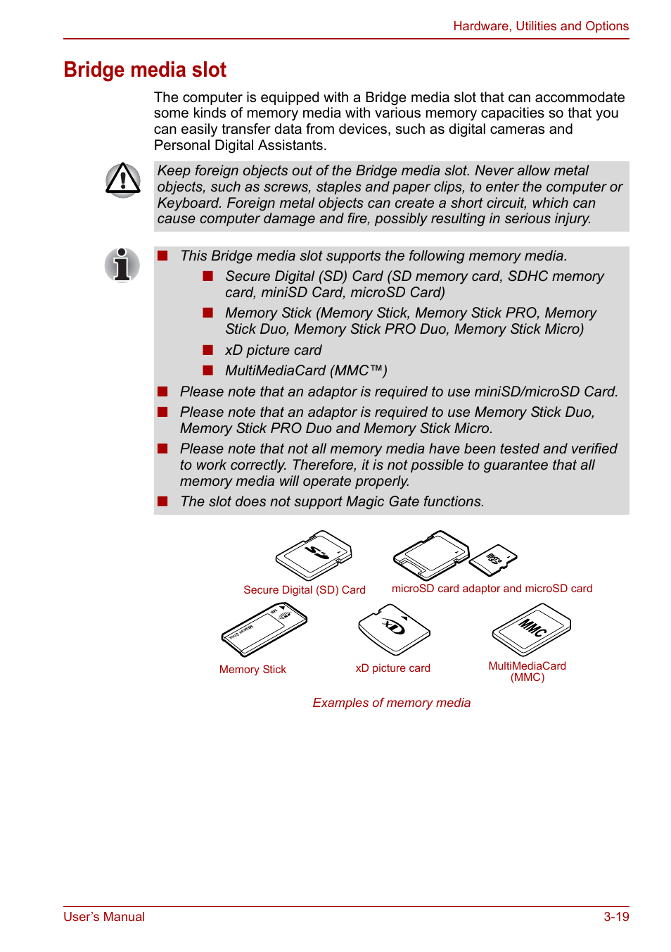 Bridge media slot, Bridge media slot -19 | Toshiba Tecra M11 User Manual | Page 70 / 208