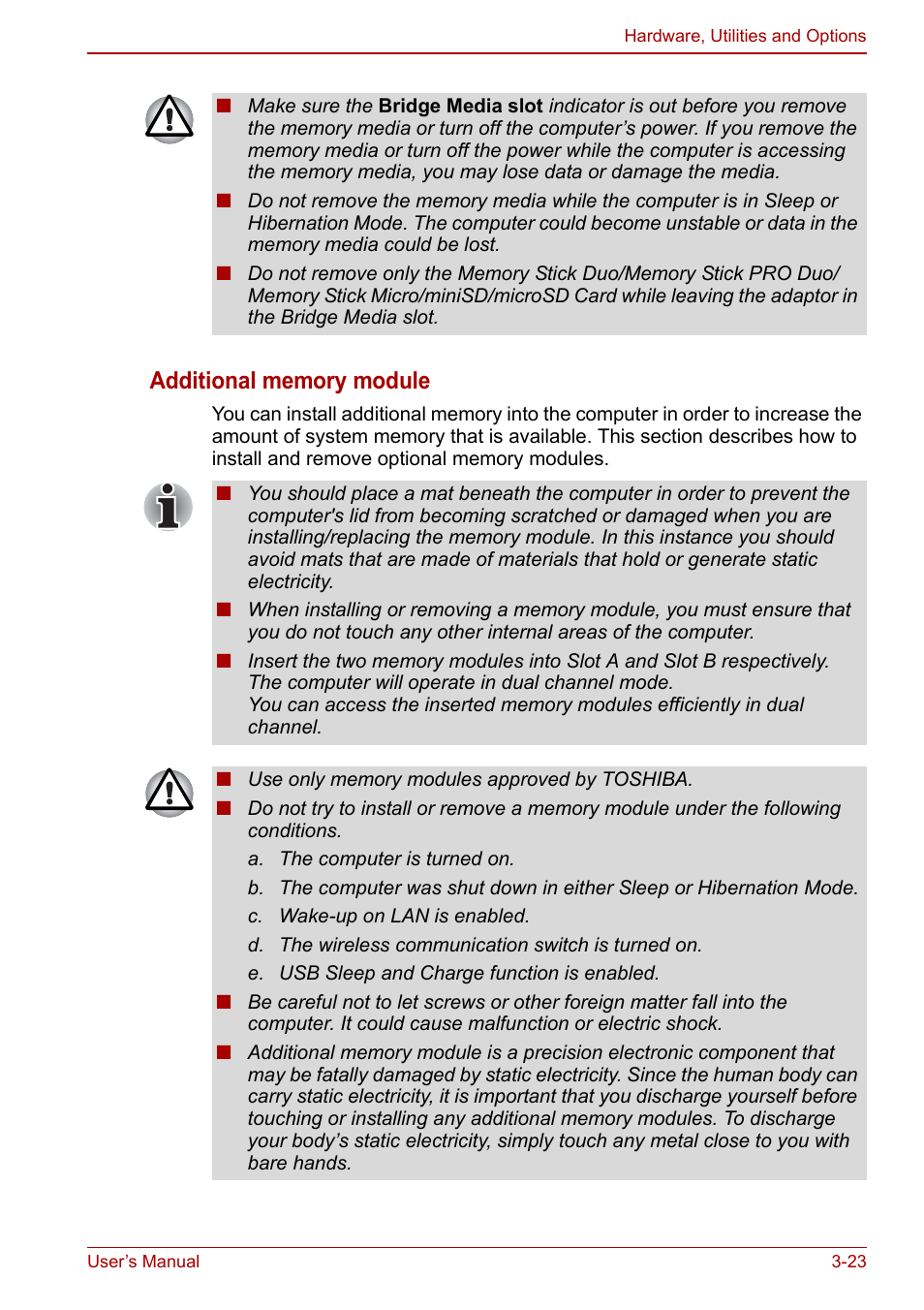 Additional memory module, Section | Toshiba Tecra M11 User Manual | Page 74 / 208