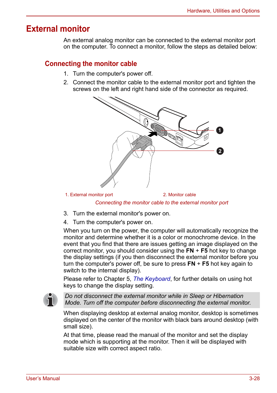 External monitor, Connecting the monitor cable | Toshiba Tecra M11 User Manual | Page 79 / 208