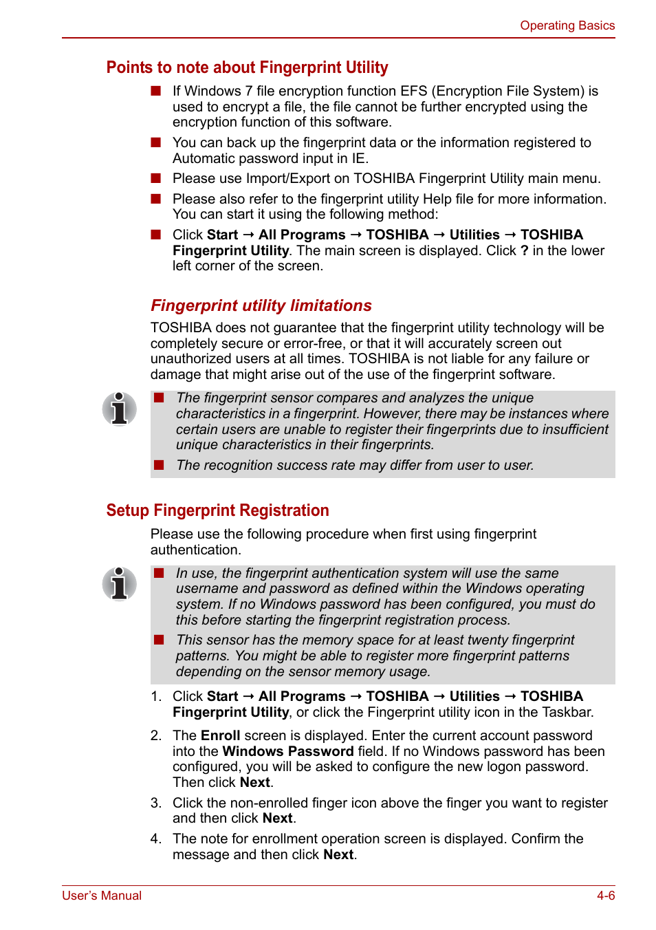 Setup fingerprint registration | Toshiba Tecra M11 User Manual | Page 90 / 208