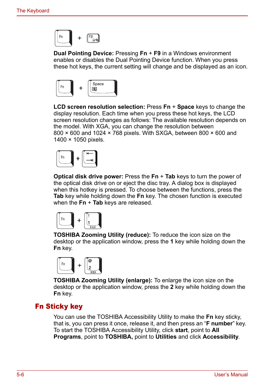 Fn sticky key | Toshiba M5 User Manual | Page 108 / 240