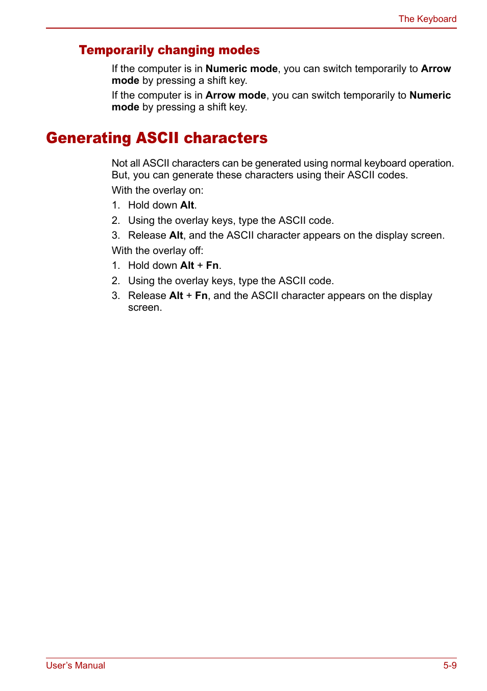 Generating ascii characters, Generating ascii characters -9 | Toshiba M5 User Manual | Page 111 / 240