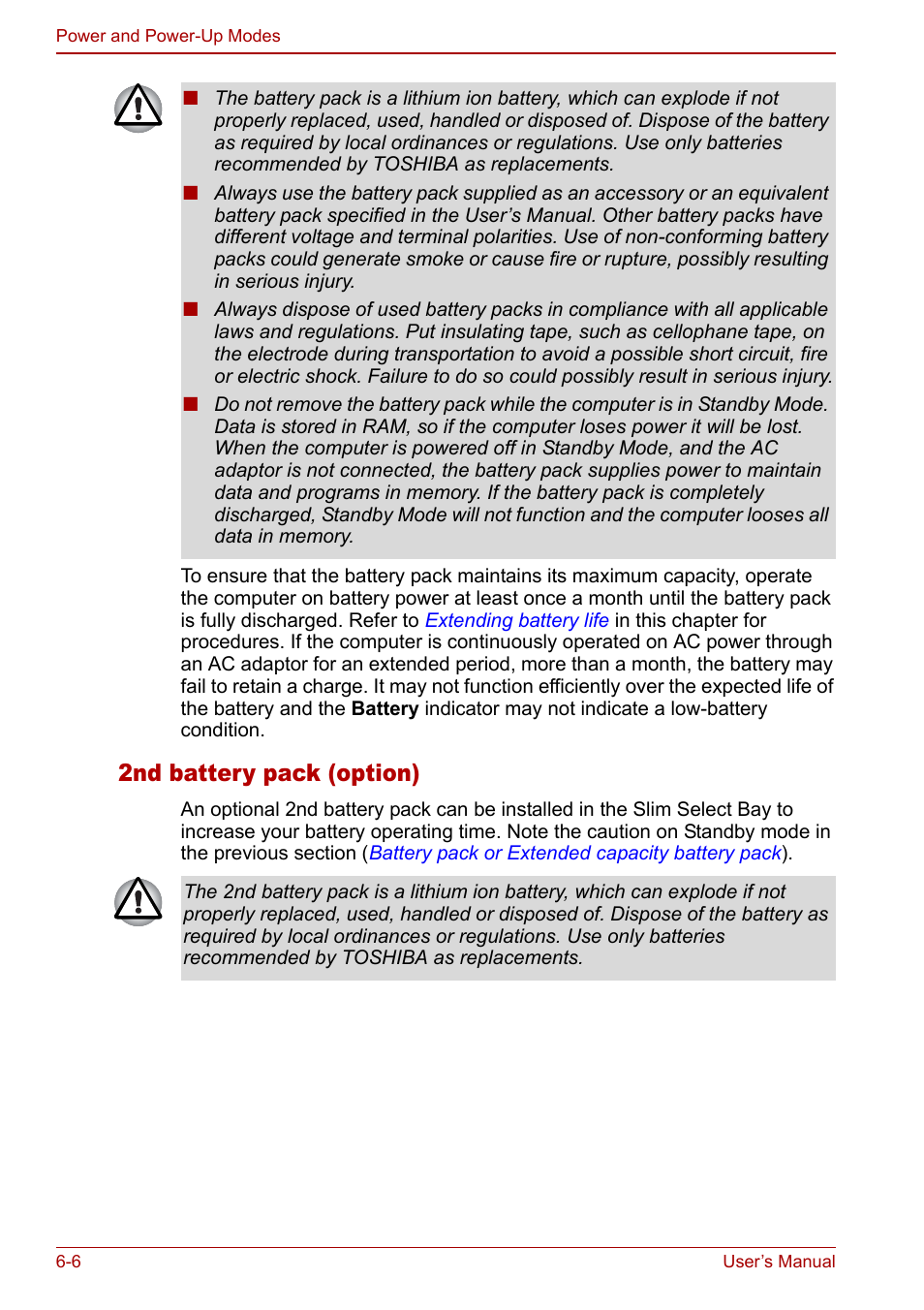 2nd battery pack (option) | Toshiba M5 User Manual | Page 118 / 240