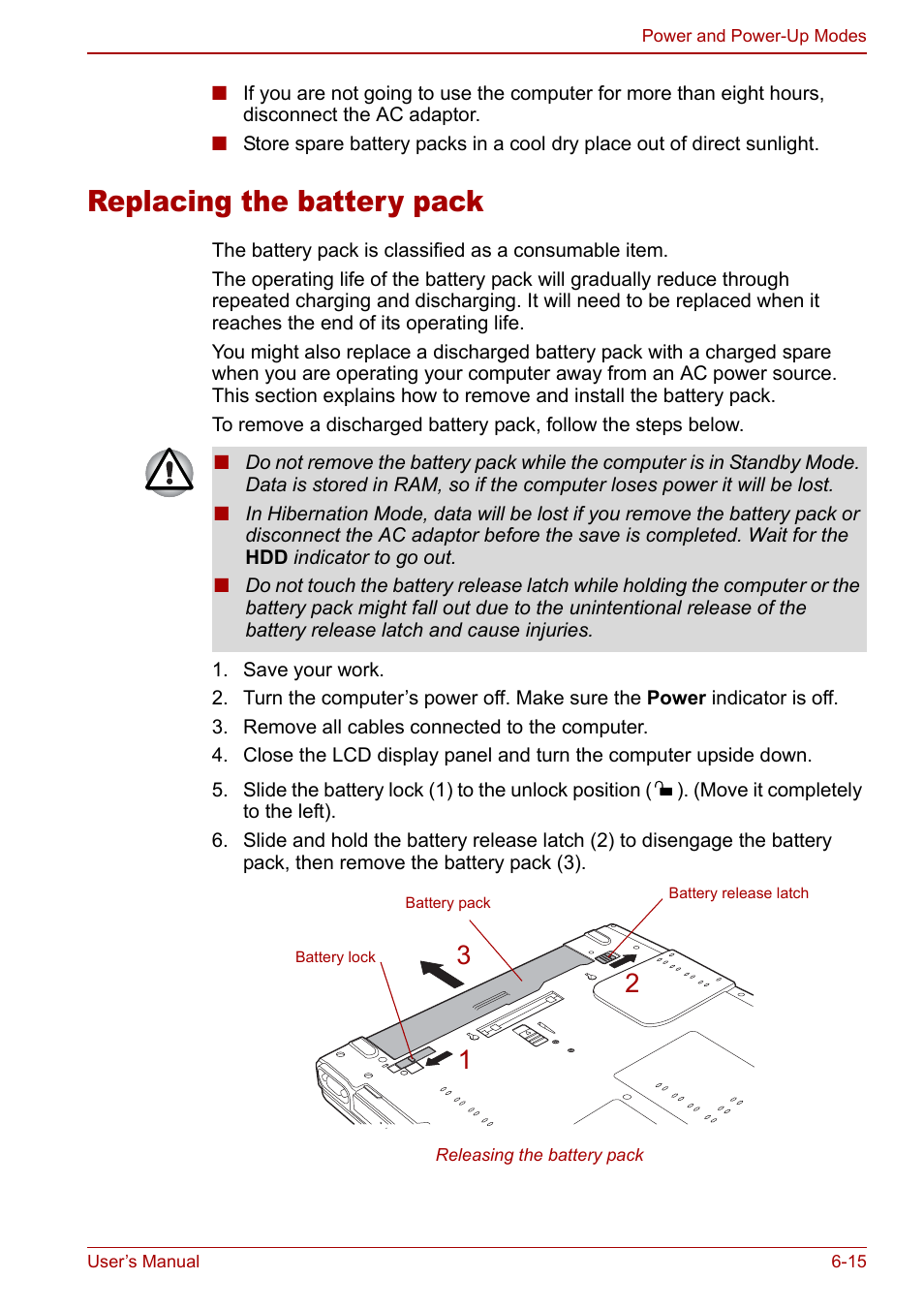 Replacing the battery pack, Replacing the battery pack -15 | Toshiba M5 User Manual | Page 127 / 240