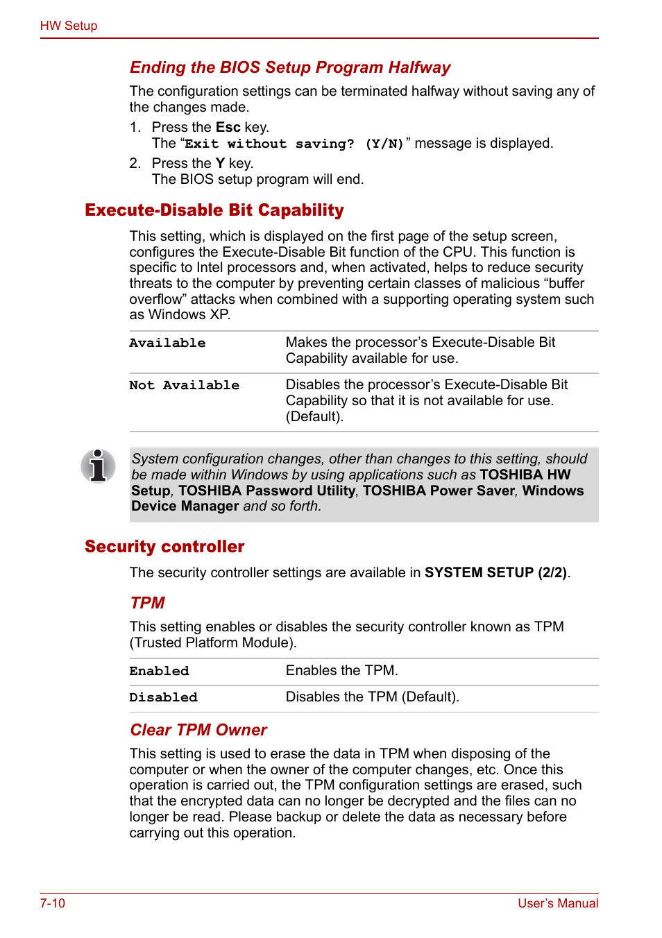 Execute-disable bit capability, Security controller | Toshiba M5 User Manual | Page 142 / 240
