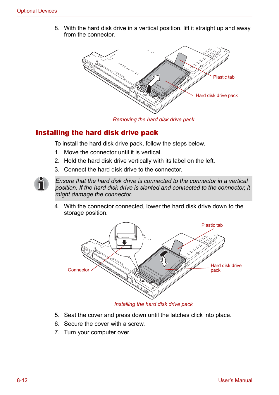 Installing the hard disk drive pack | Toshiba M5 User Manual | Page 156 / 240