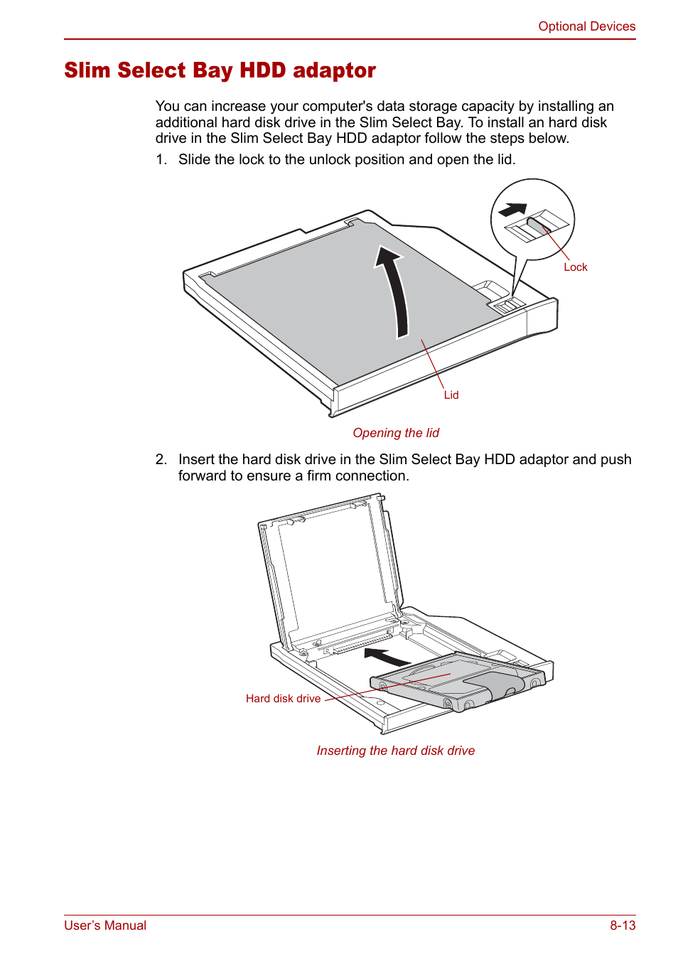 Slim select bay hdd adaptor, Slim select bay hdd adaptor -13 | Toshiba M5 User Manual | Page 157 / 240
