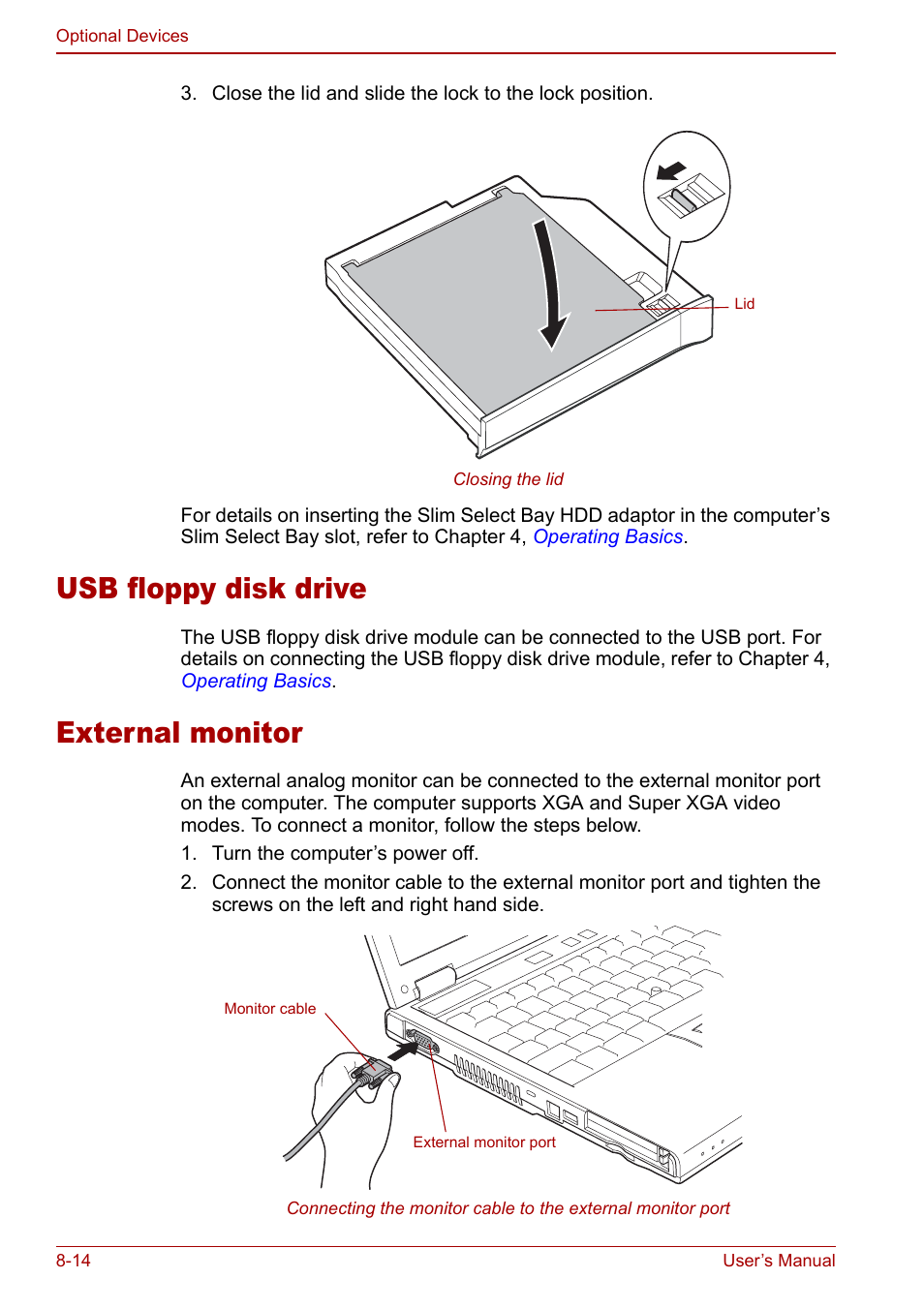 Usb floppy disk drive, External monitor, Usb floppy disk drive -14 external monitor -14 | Toshiba M5 User Manual | Page 158 / 240