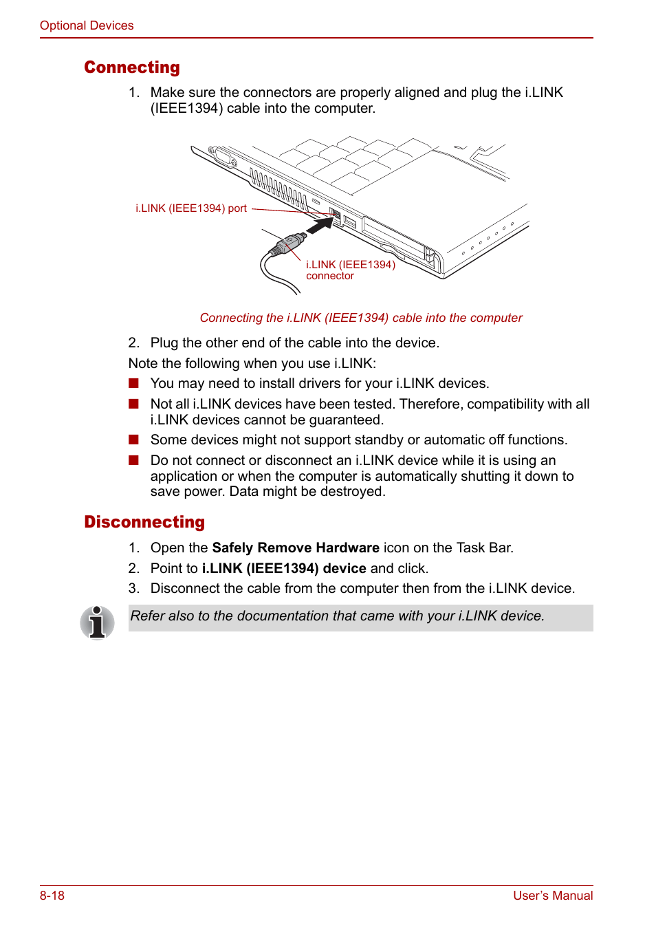 Connecting, Disconnecting | Toshiba M5 User Manual | Page 162 / 240