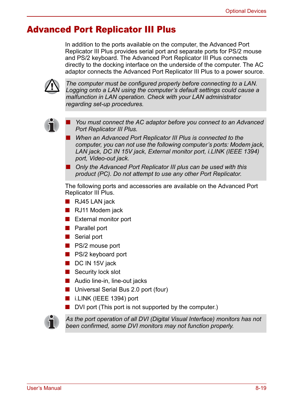 Advanced port replicator iii plus, Advanced port replicator iii plus -19 | Toshiba M5 User Manual | Page 163 / 240