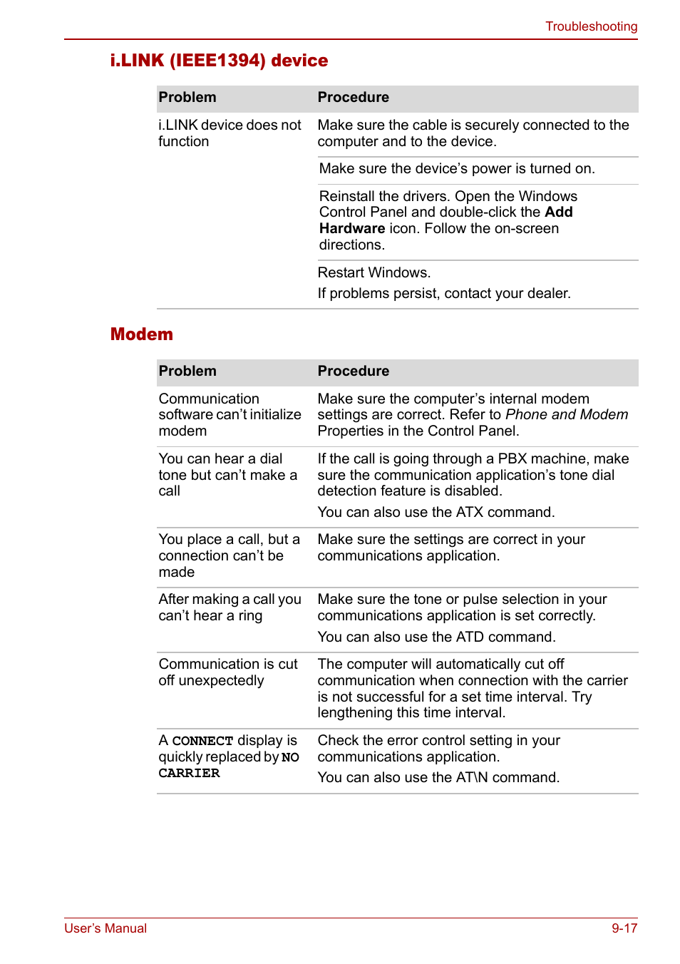 I.link (ieee1394) device modem | Toshiba M5 User Manual | Page 181 / 240