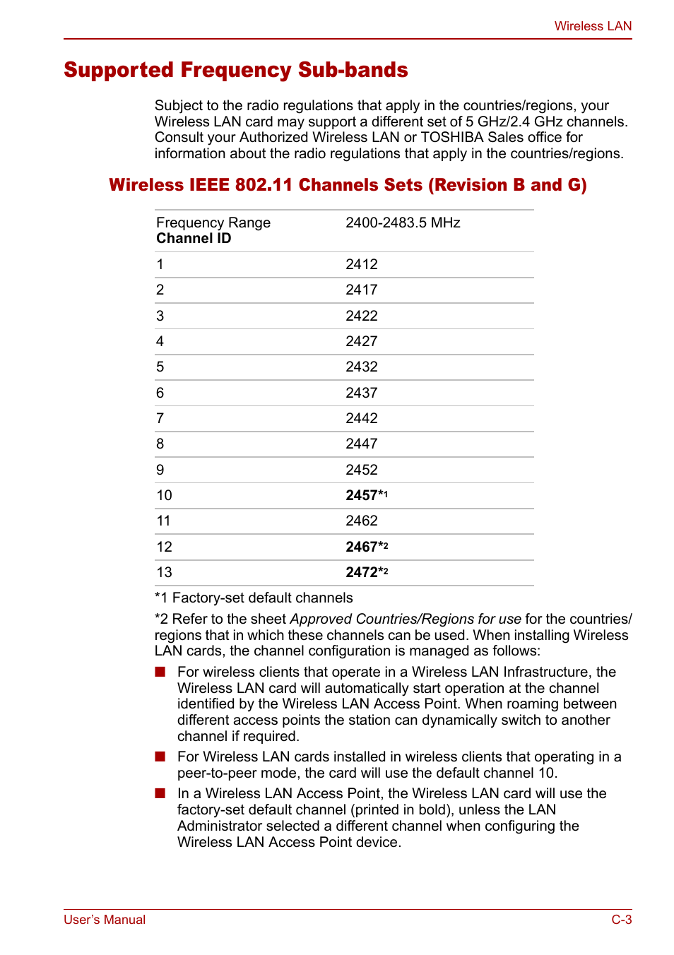 Supported frequency sub-bands | Toshiba M5 User Manual | Page 205 / 240