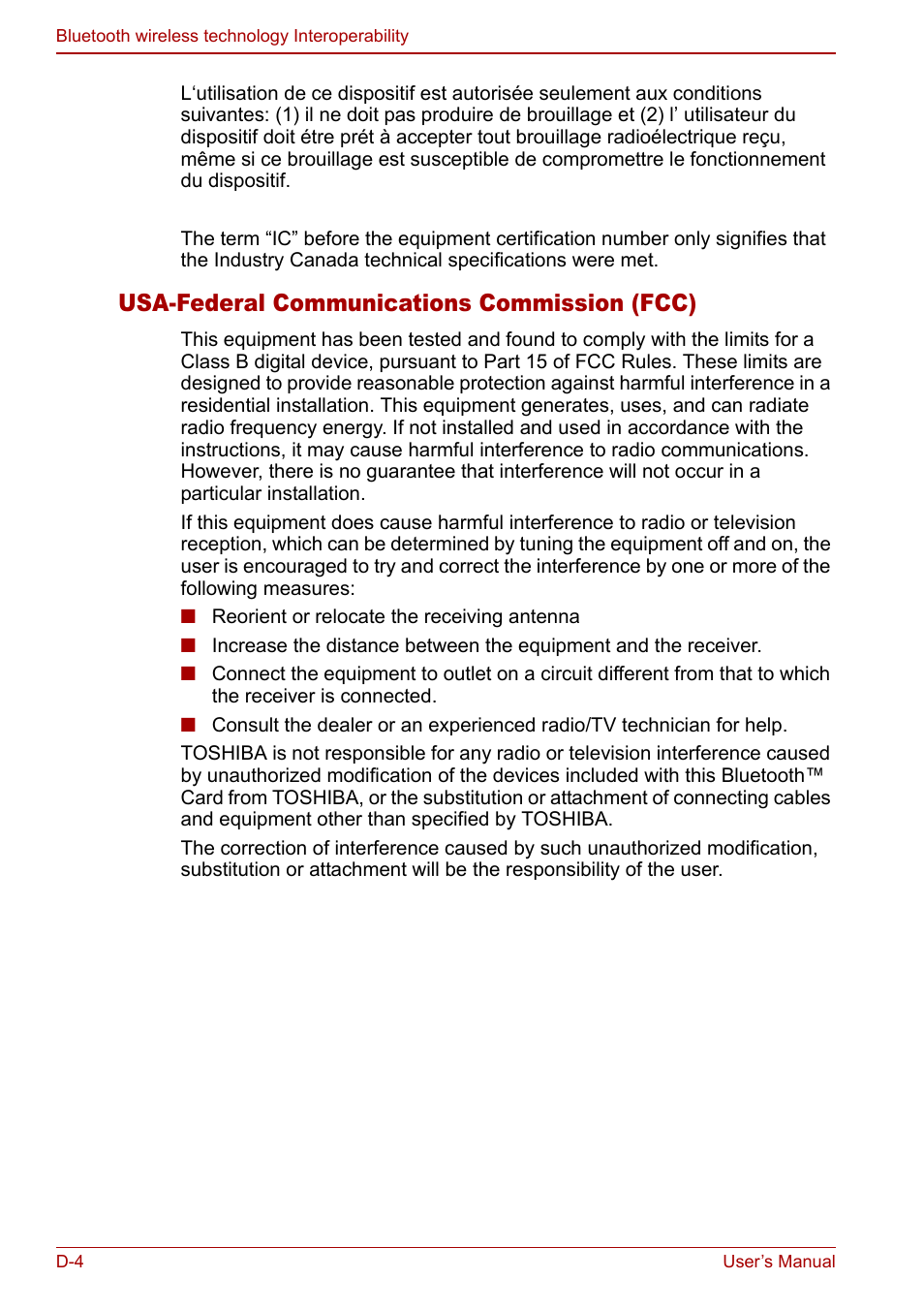 Usa-federal communications commission (fcc) | Toshiba M5 User Manual | Page 210 / 240