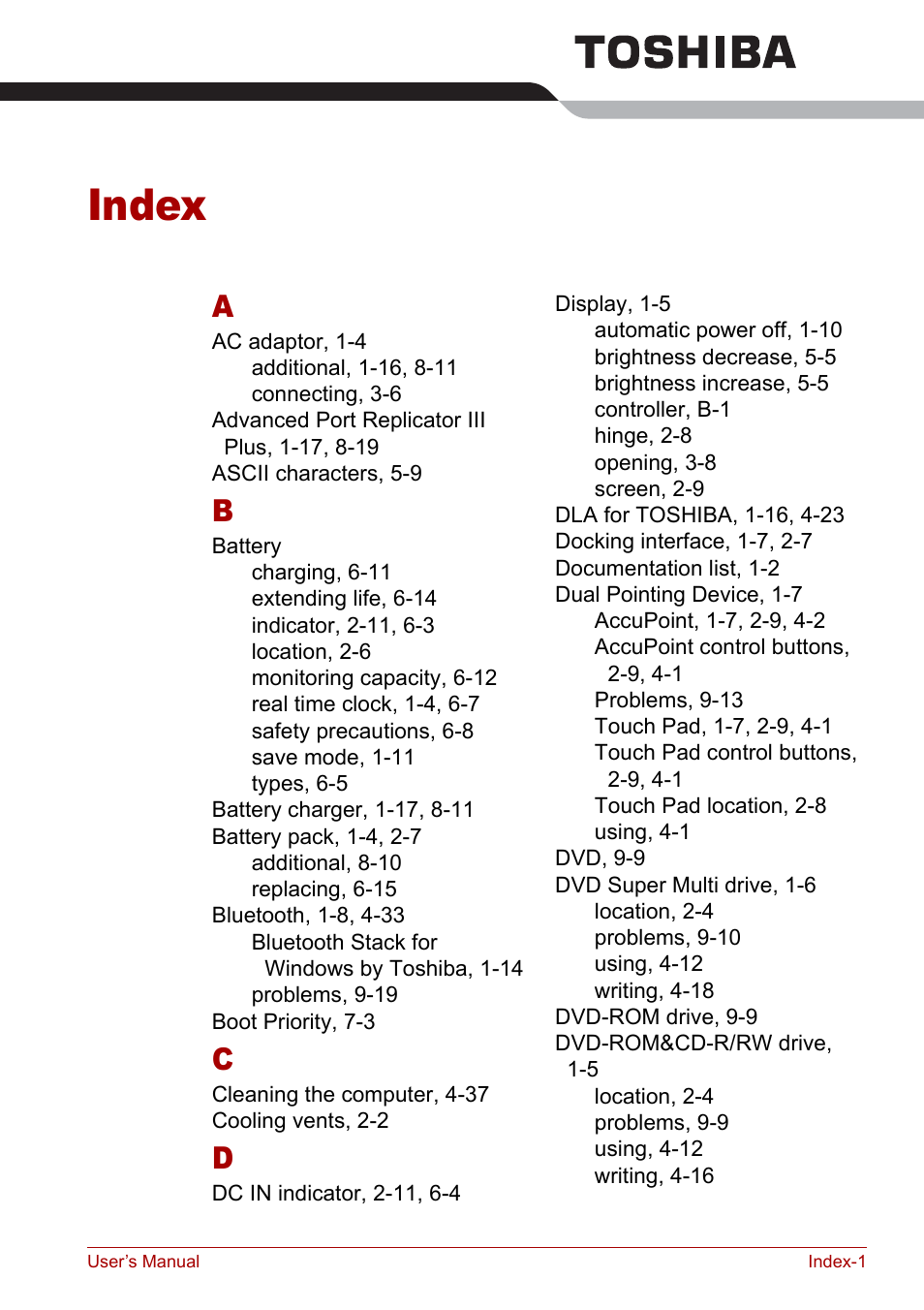 Index | Toshiba M5 User Manual | Page 235 / 240