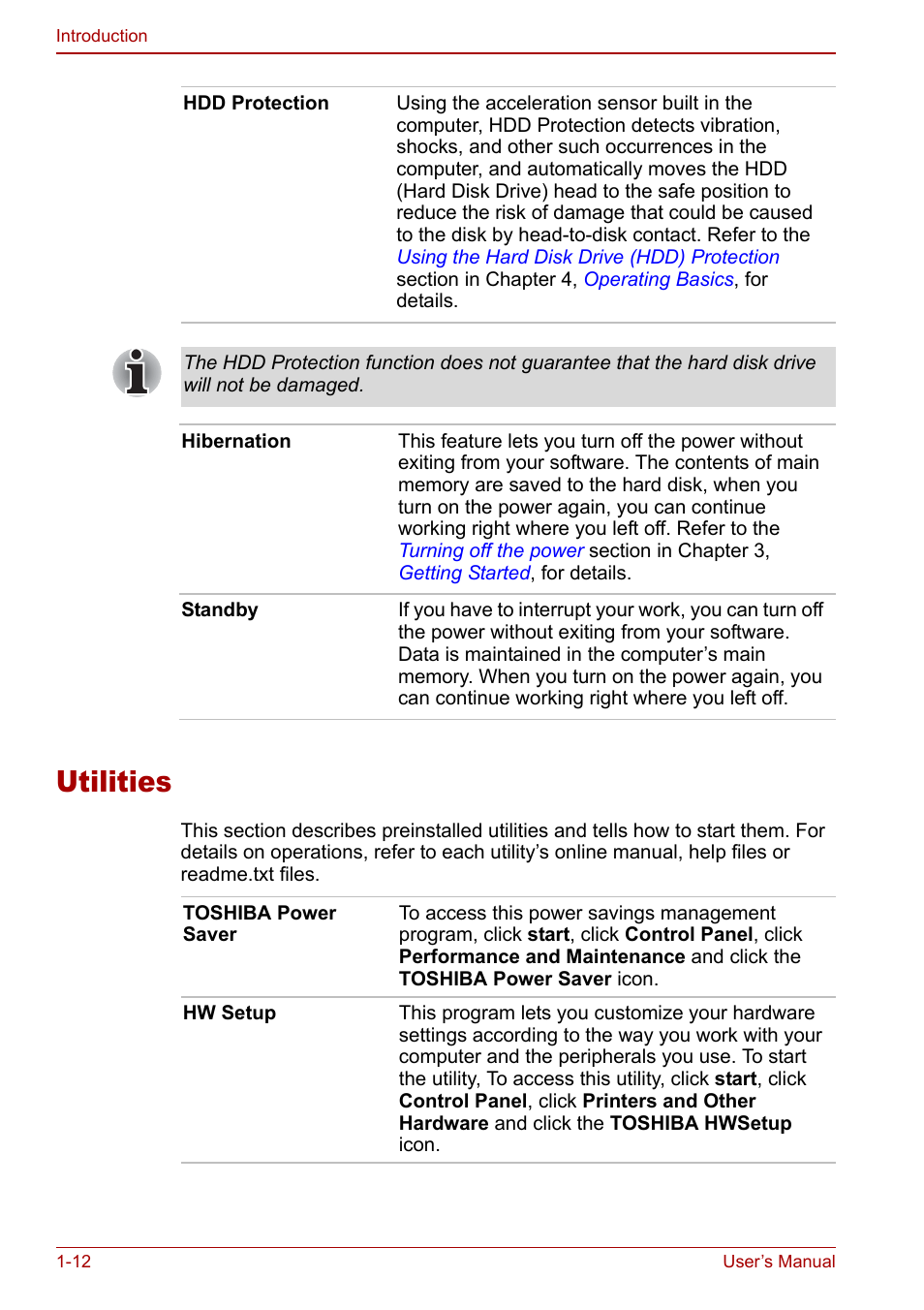 Utilities, Utilities -12 | Toshiba M5 User Manual | Page 26 / 240