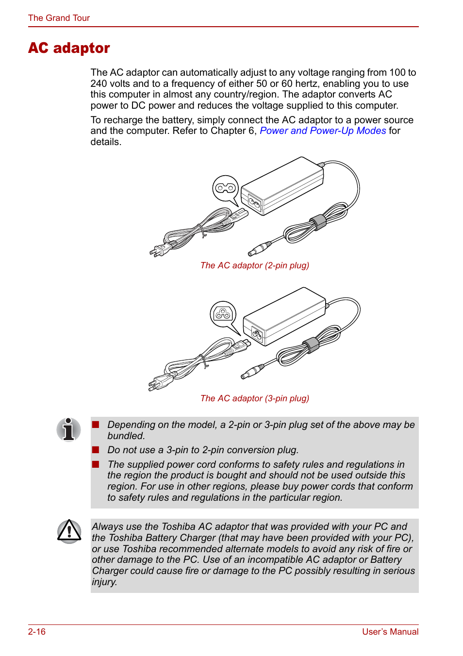 Ac adaptor, Ac adaptor -16 | Toshiba M5 User Manual | Page 48 / 240