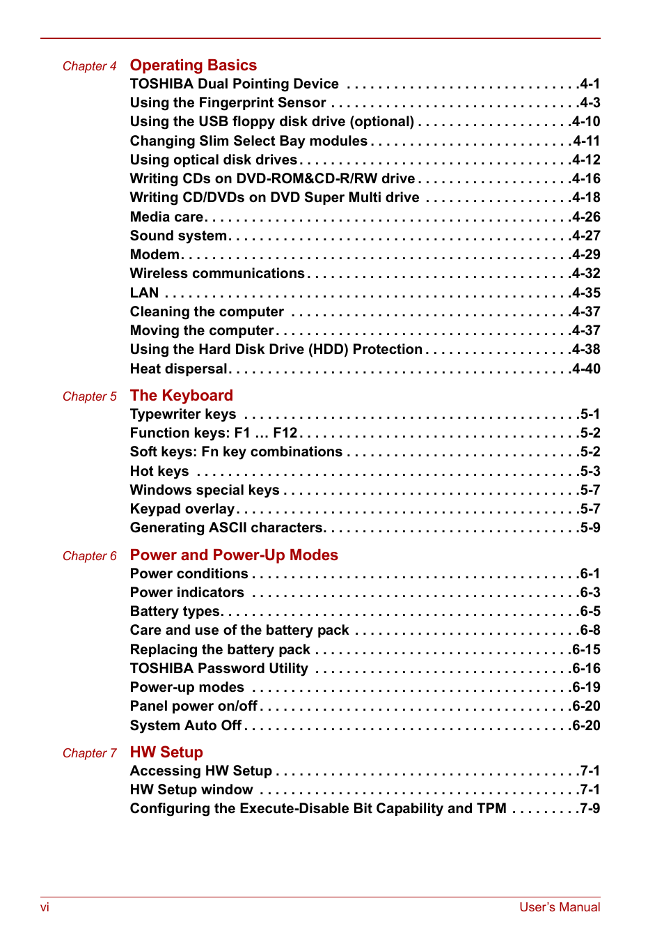 Toshiba M5 User Manual | Page 6 / 240