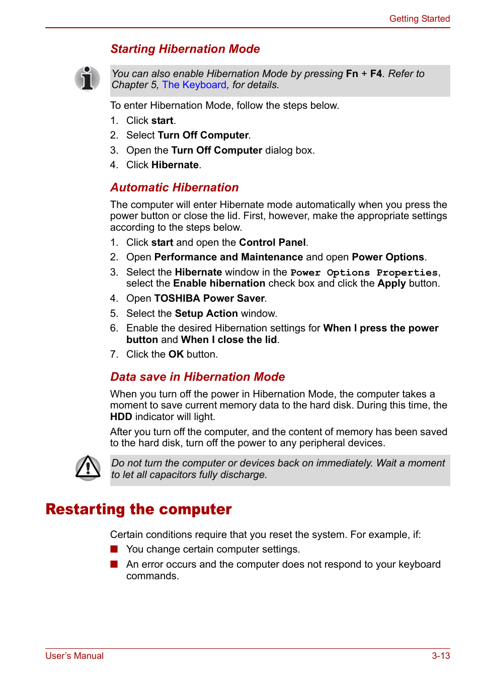 Restarting the computer, Restarting the computer -13 | Toshiba M5 User Manual | Page 61 / 240